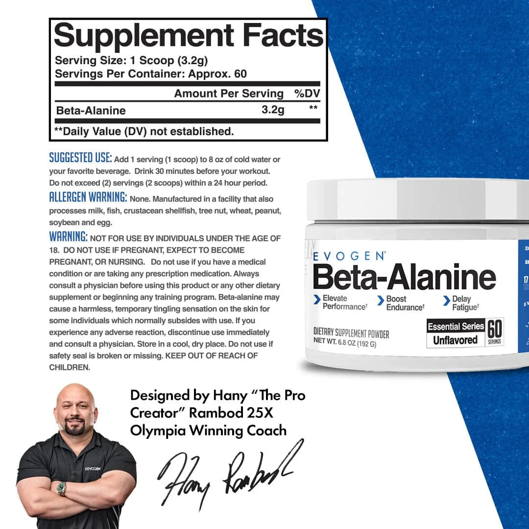 Evogen Beta-Alanine - 192g 192 grams Beta-Alanine Powder