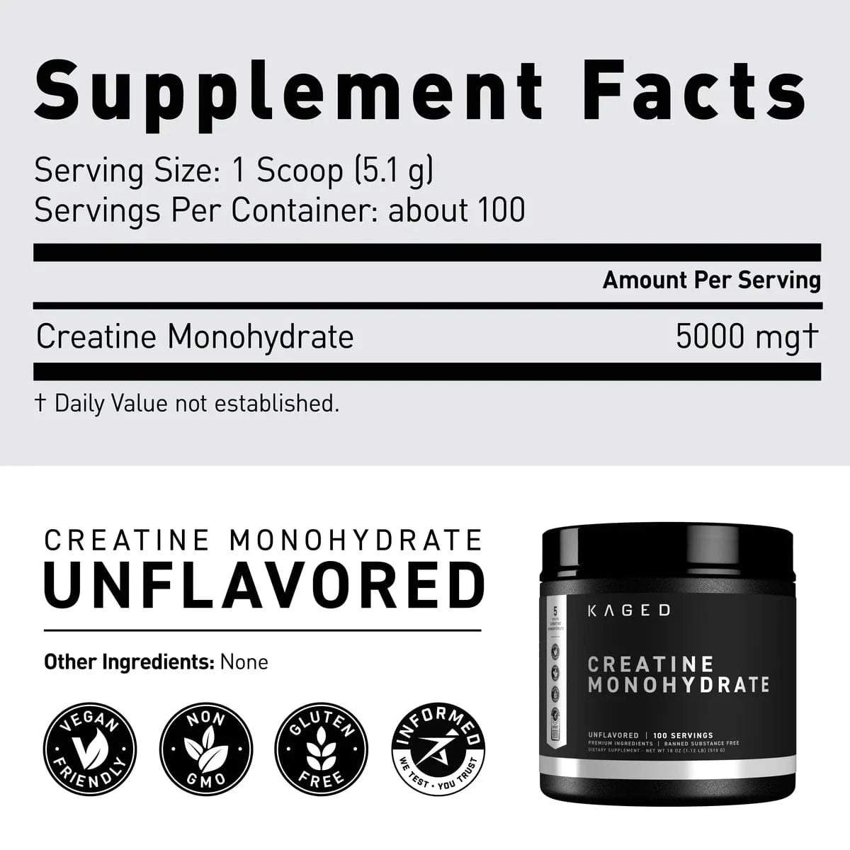 Kaged Muscle Creatine Monohydrate - 510 grams 510 grams Creatine Monohydrate