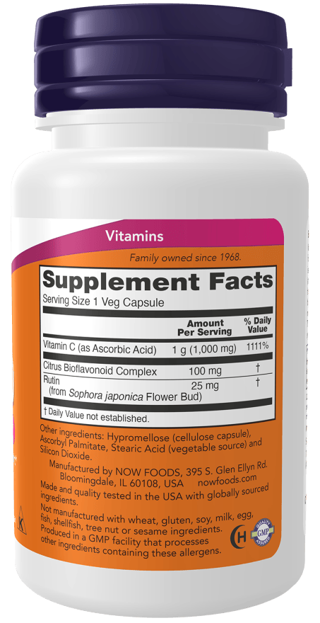 NOW Foods NOW Foods Vitamin C-1000 with 100mg Bioflavonoids – 100 & 250 Veg Capsules Vitamin C Powder