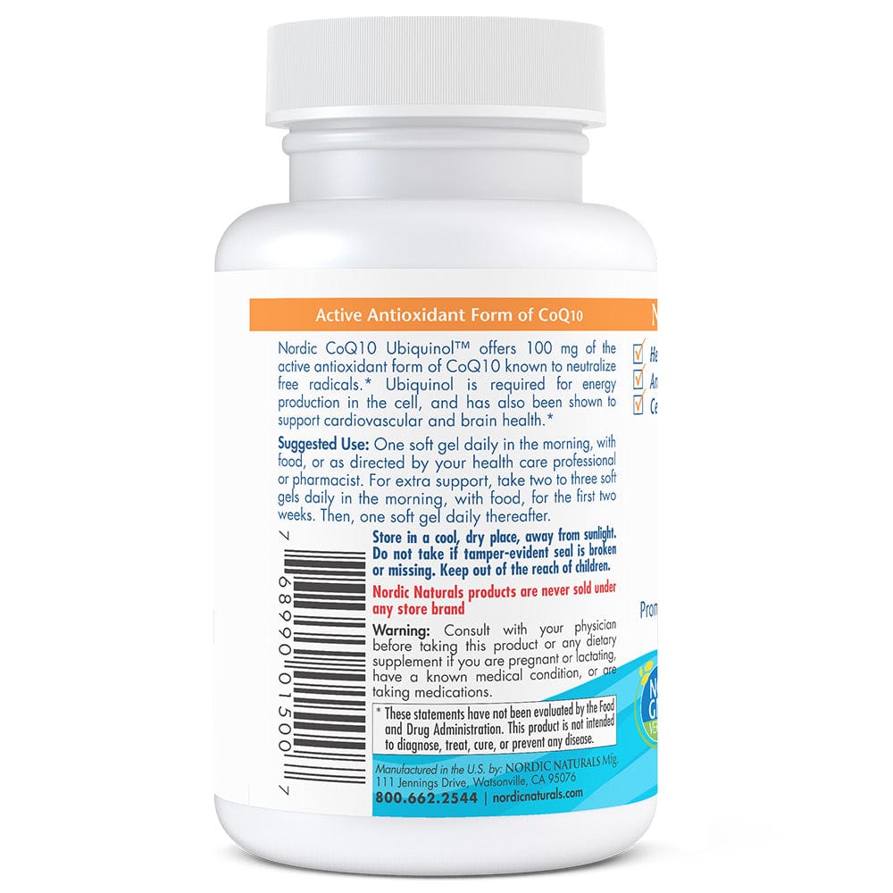 Nordic Naturals Nordic CoQ10 Ubiquinol 60 Soft Gels Antioxidant Support