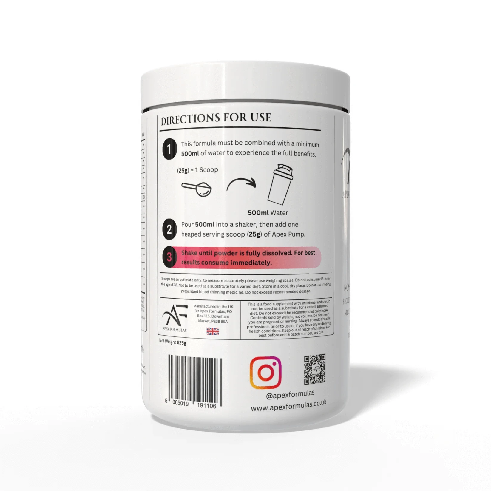 Apex Formulas Apex Pump Pre Workout 625g 25 Servings (625g) / Raspberry Rush Non-Stimulant Pre-Workout