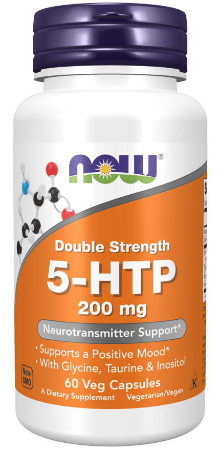 NOW Foods 5-HTP, Double Strength 200 mg 60 Veg Capsules 5-Hydroxytryptophan