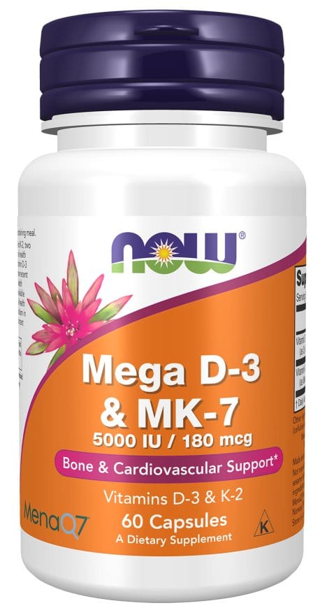 Now Foods Mega D-3 & MK-7 60 Veg Capsules Vitamin D-3 & MK-7