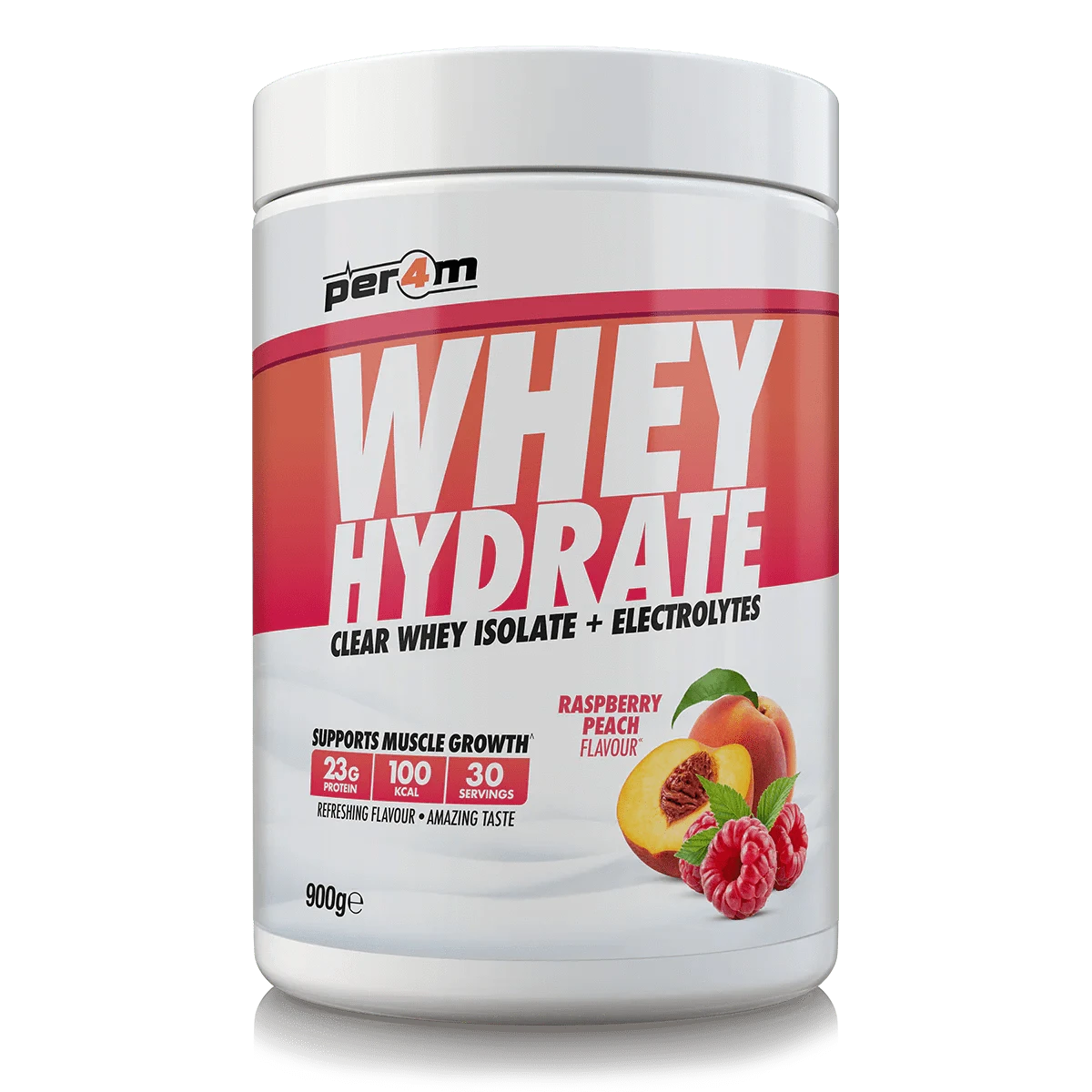 Per4m Per4m Whey Hydrate 900g 900g / Raspberry Peach Whey Protein With Electrolytes