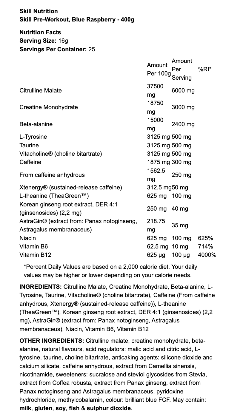 Skill Nutrition Skill Pre-Workout Pre-Workout