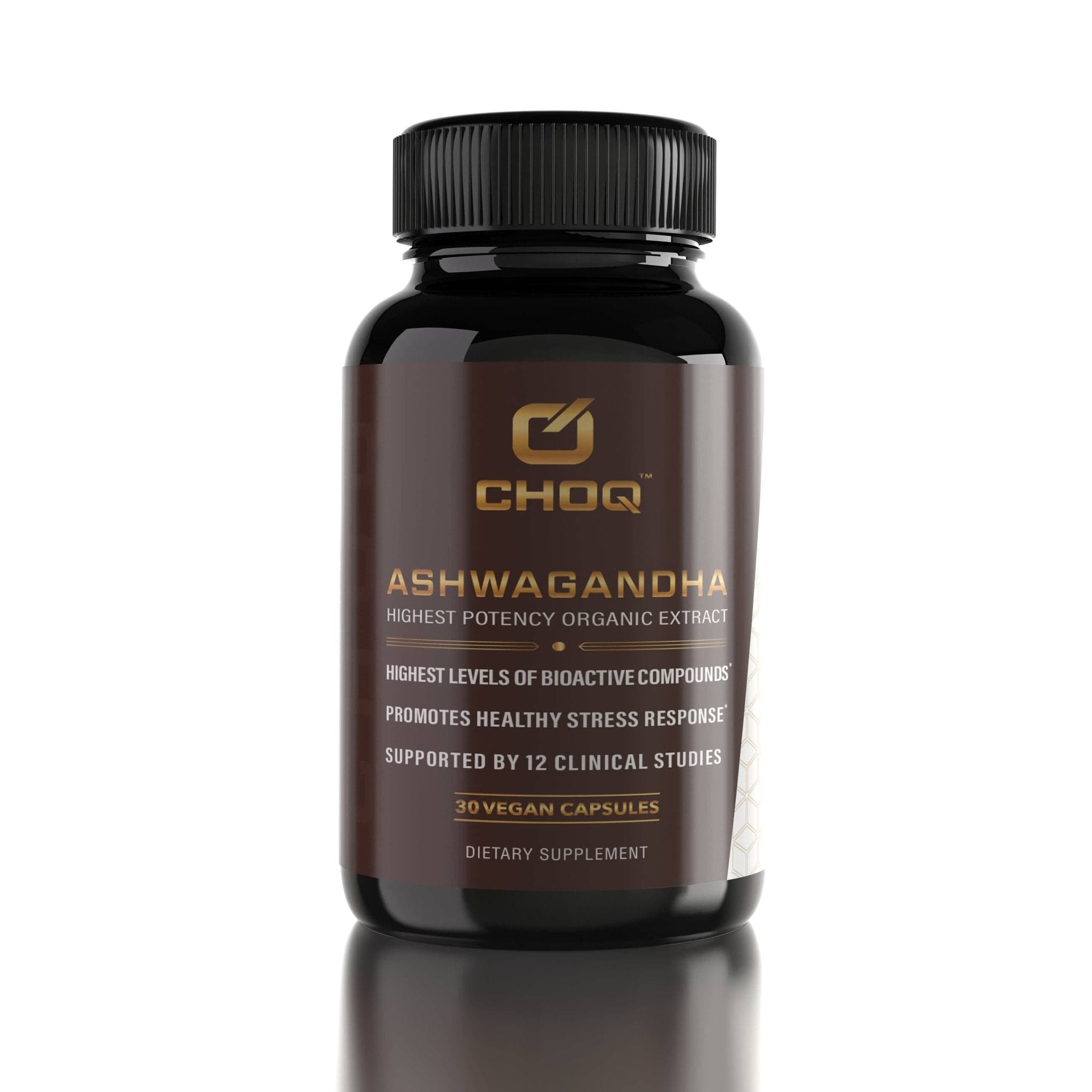 CHOQ Ashwagandha - Highest Potency Organic Extract 30 Vegan Capsules Adaptogen