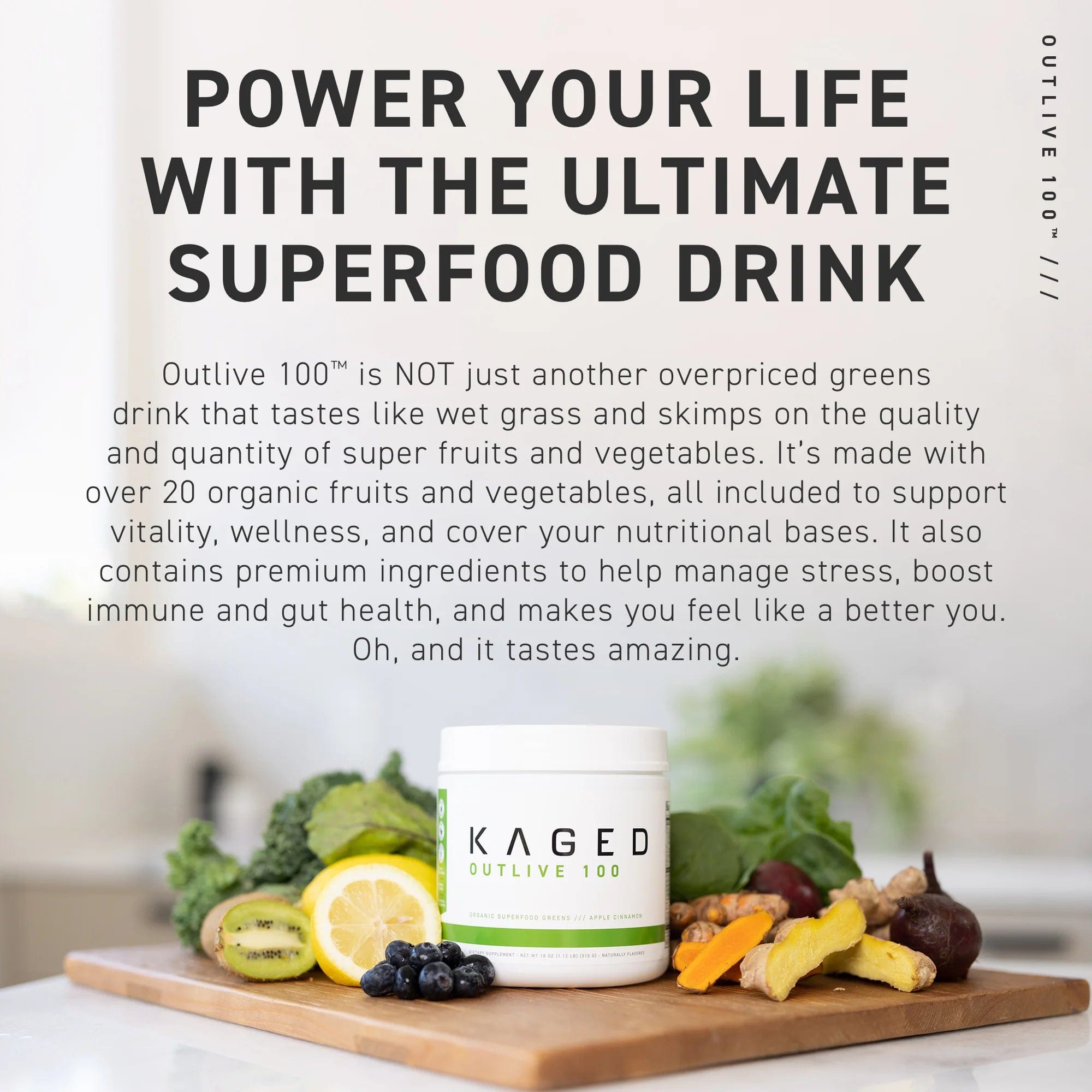 Kaged Muscle Outlive 100 - Premium Organic Superfoods + Greens Blend Organic Superfoods + Greens Blend